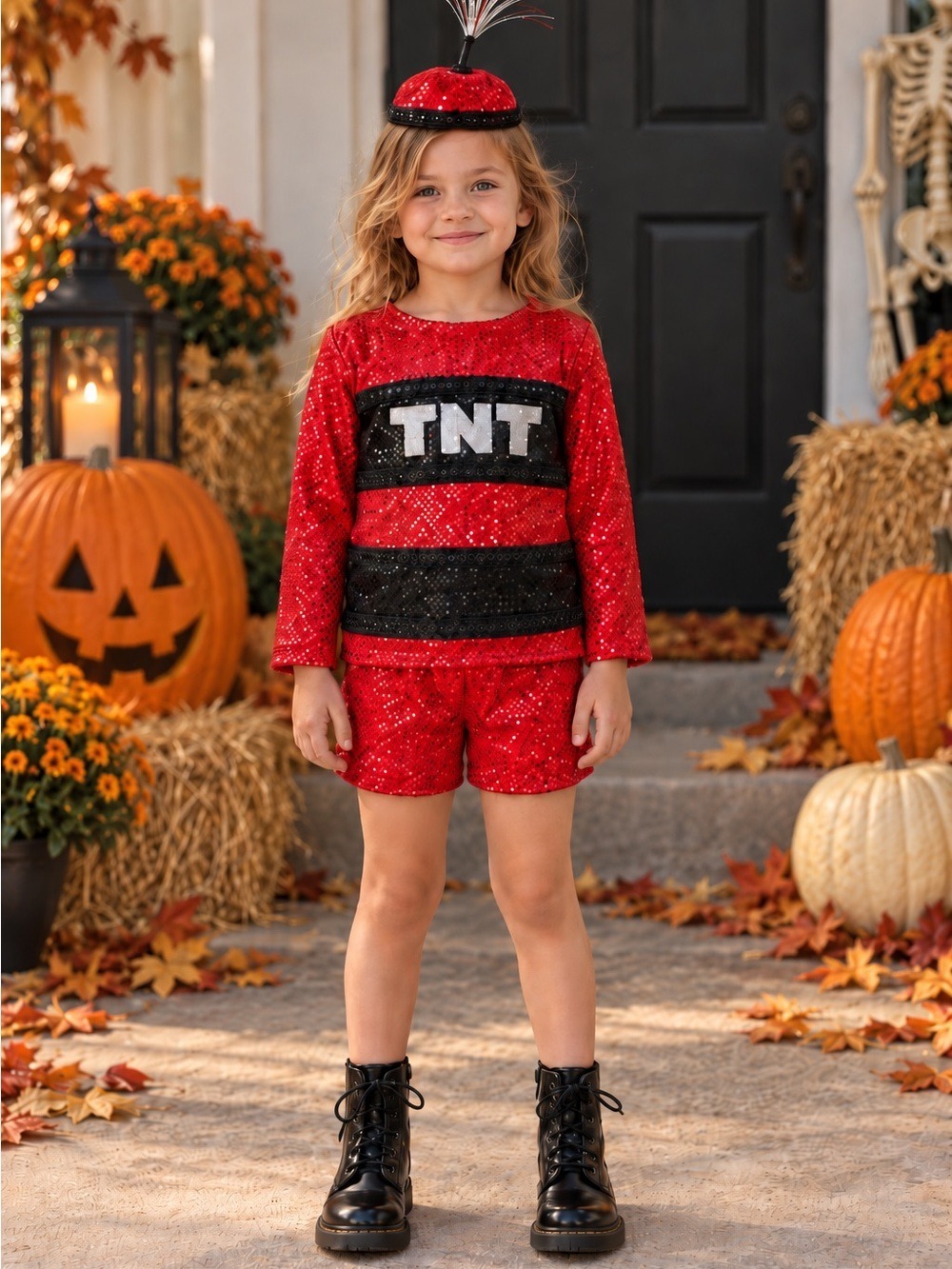 🎃 TNT Dynamite Halloween Costume - 3 Piece Red Sequin Kids